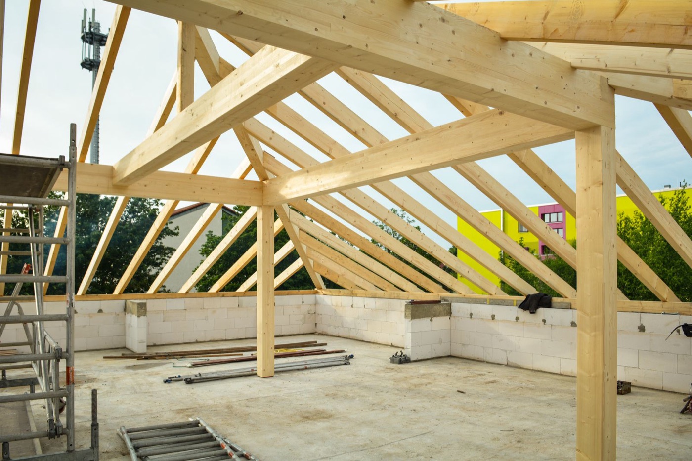 Roof trusses set on a new build